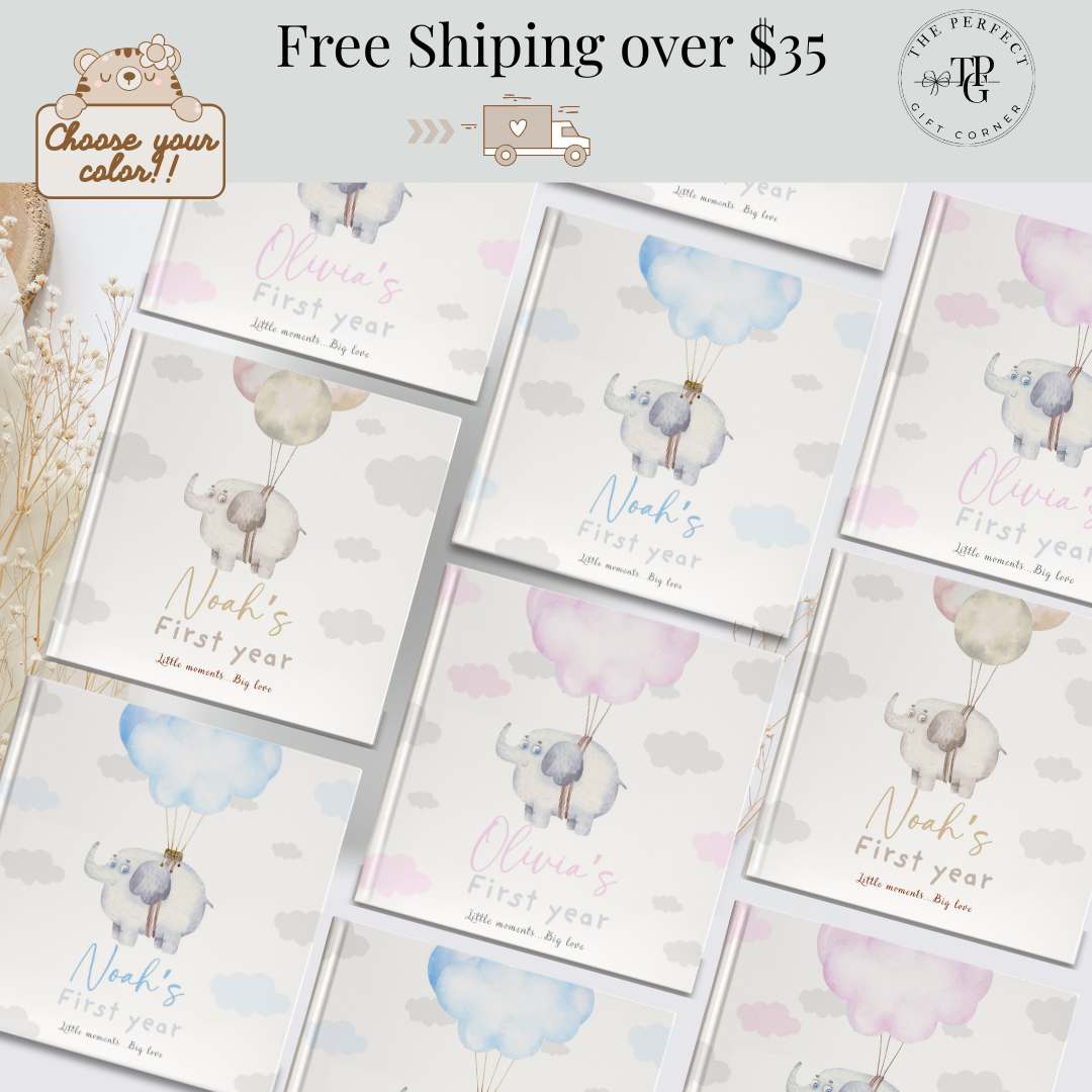 First Year Baby Memory Book - Elephant Baby 1st Year Keepsake