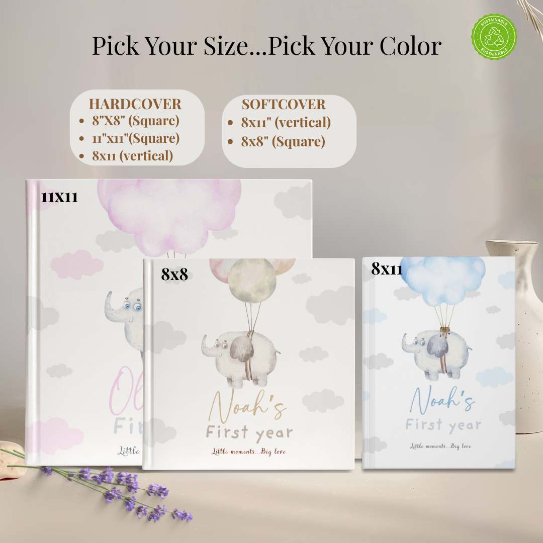 First Year Baby Memory Book - Elephant Baby 1st Year Keepsake