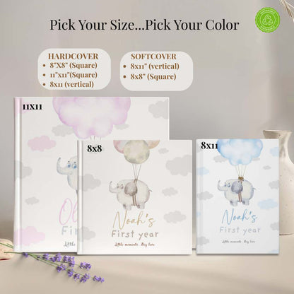 First Year Baby Memory Book - Elephant Baby 1st Year Keepsake