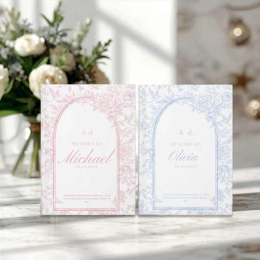 Personalized Wedding Vow Books - Toile Pattern Hardcover Wedding Book