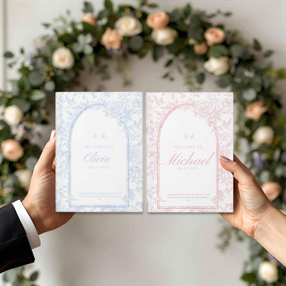 Personalized Wedding Vow Books - Toile Pattern Hardcover Wedding Book