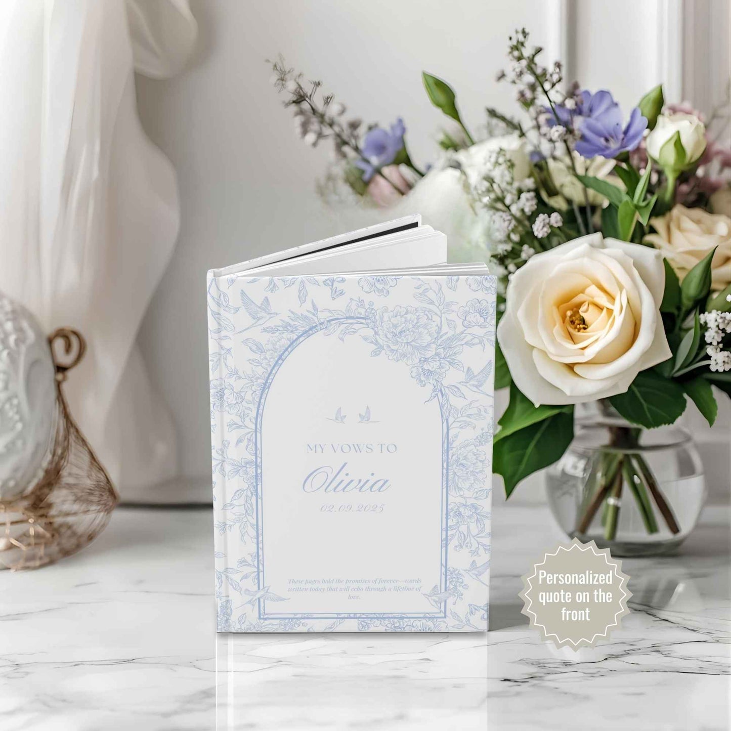 Personalized Wedding Vow Books - Toile Pattern Hardcover Wedding Book