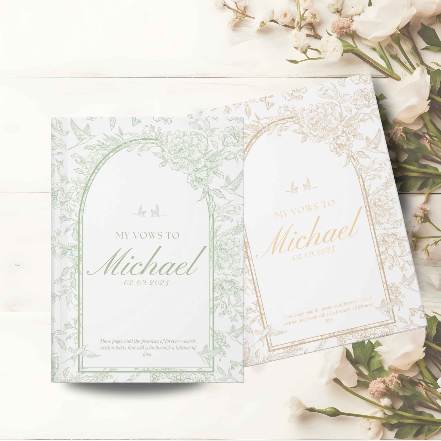 Personalized Wedding Vow Books - Toile Pattern Hardcover Wedding Book
