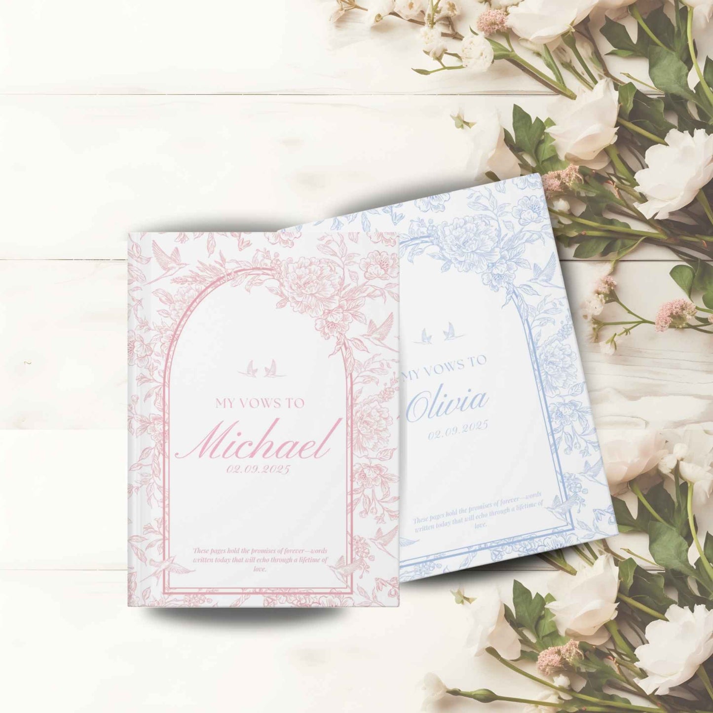 Personalized Wedding Vow Books - Toile Pattern Hardcover Wedding Book