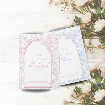 Personalized Wedding Vow Books - Toile Pattern Hardcover Wedding Book