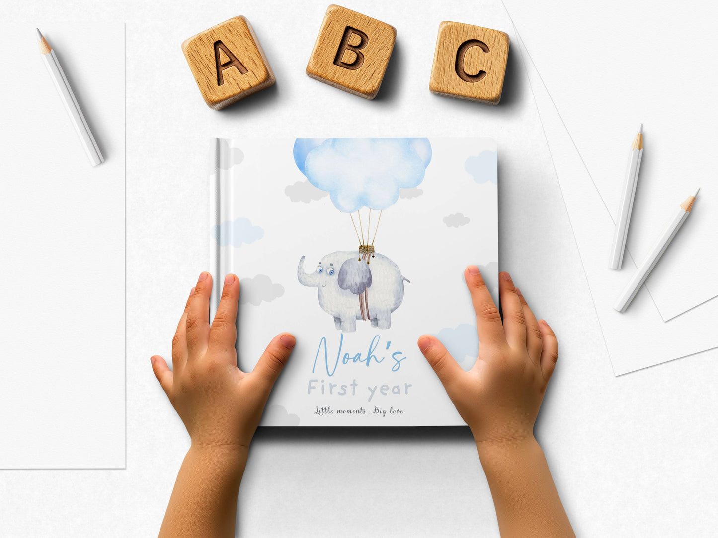 First Year Baby Memory Book - Elephant Baby 1st Year Keepsake