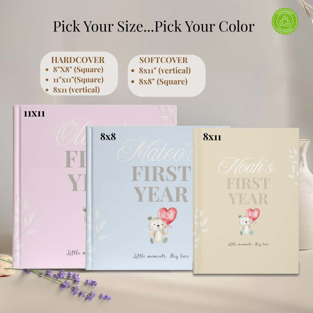 First Year Baby Memory Book - Bear Baby 1st Year Keepsake