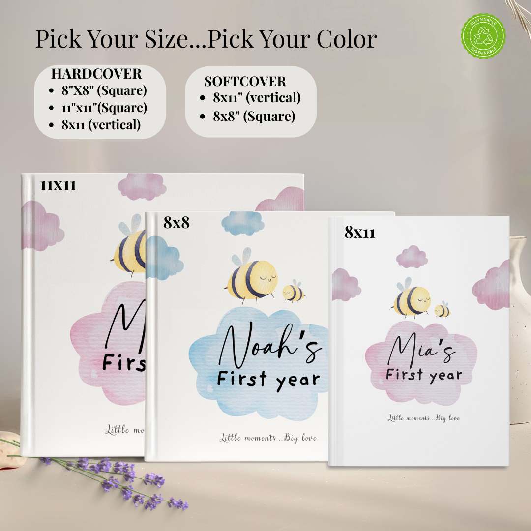 First Year Baby Memory Book - Bees Baby 1st Year Keepsake