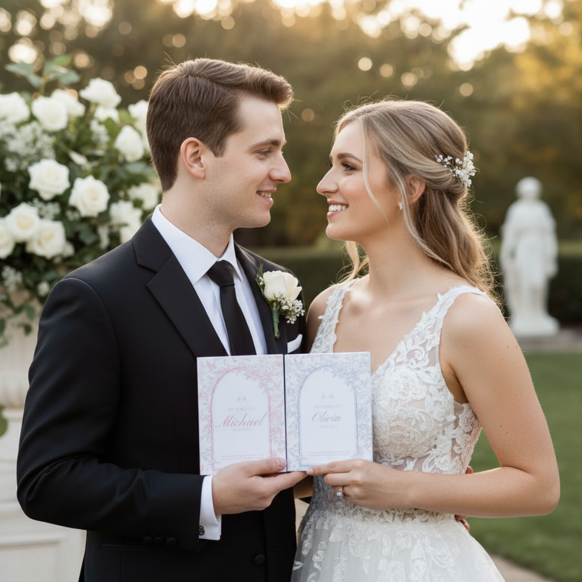 Personalized Wedding Vow Books - Toile Pattern Hardcover Wedding Book