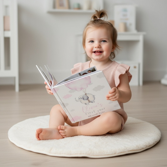 First Year Baby Memory Book - Elephant Baby 1st Year Keepsake